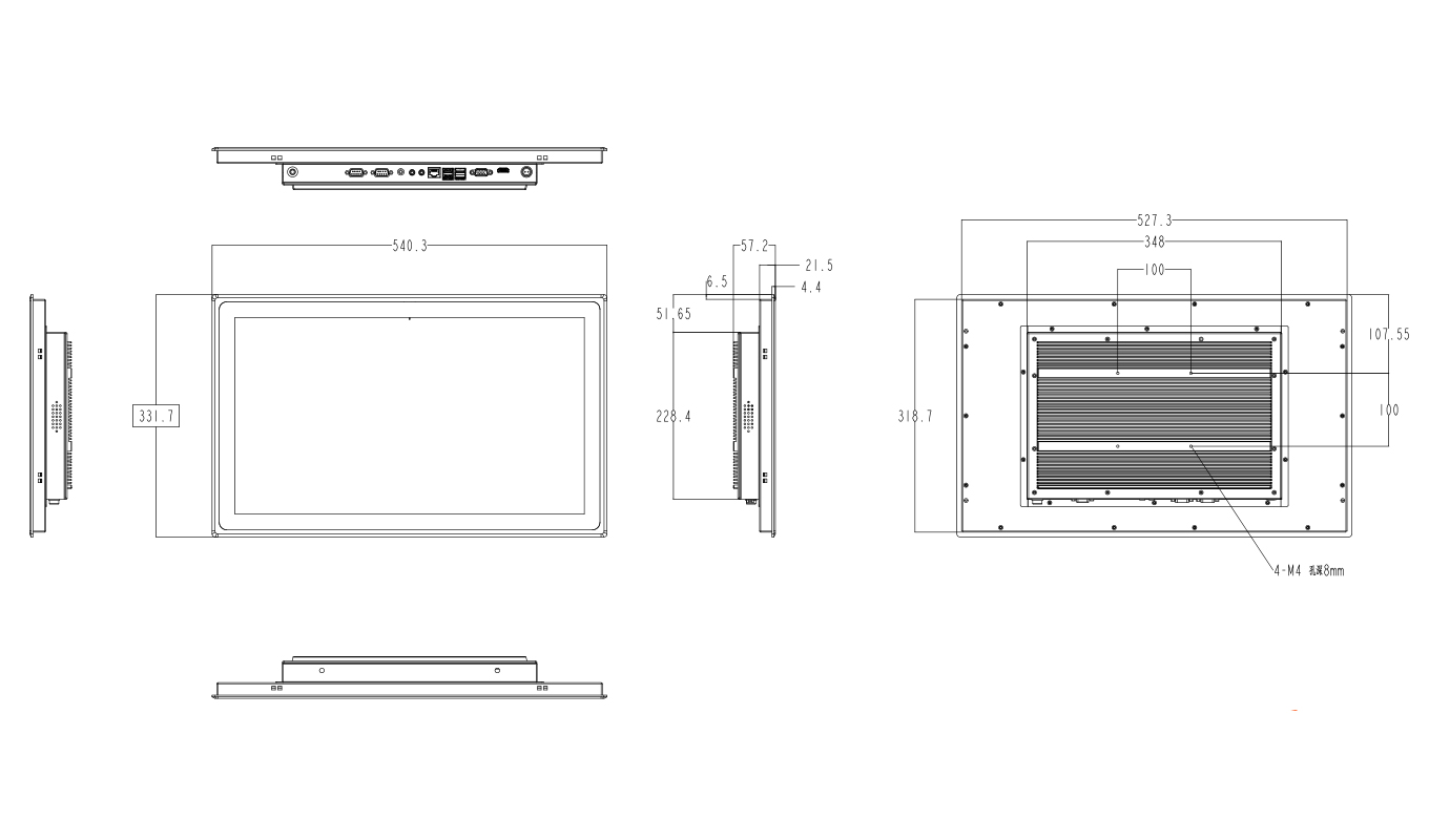 Dimension of 21.5 Inch intel 6th/8th Gen. i3/i5/i7 Capacitive Panel PC